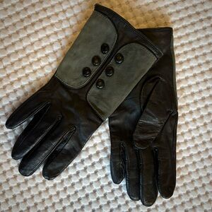 Alexandra Bartlett Black Leather and Dark Teal Suede Women’s Gloves